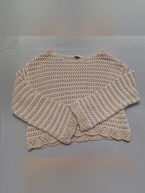 American Eagle Outfitters Cream Crochet Scoop Neck Sweater